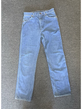 Vintage Wrangler Jean Men's 34X34 Blue Wash Denim Straight Cowboy Cut 13MWZ USA
